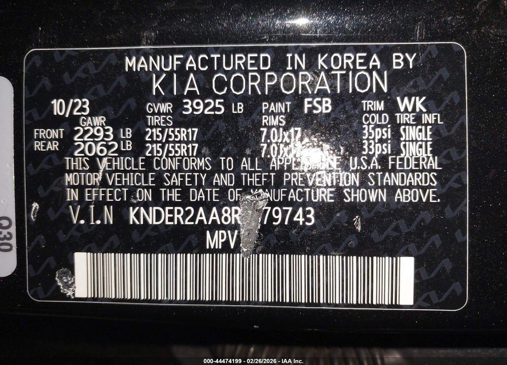 2024 KIA SELTOS EX VIN: KNDER2AA8R7579743