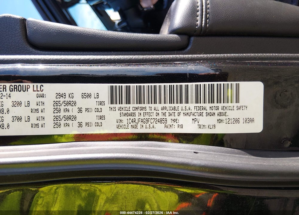 2015 JEEP GRAND CHEROKEE ALTITUDE VIN: 1C4RJFAG9FC724859
