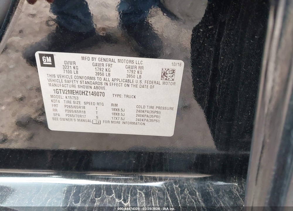 2017 GMC SIERRA 1500 SLE VIN: 1GTV2MEH0HZ149070