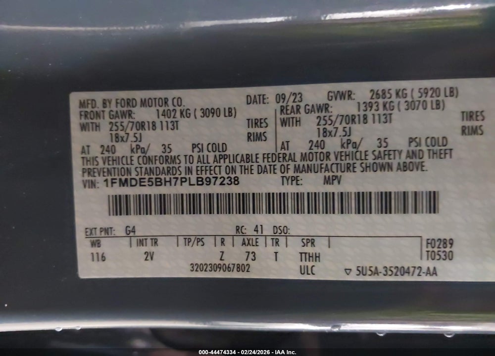 2023 FORD BRONCO OUTER BANKS VIN: 1FMDE5BH7PLB97238