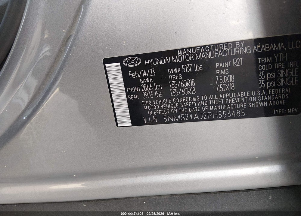 2023 HYUNDAI SANTA FE SEL VIN: 5NMS24AJ2PH553485