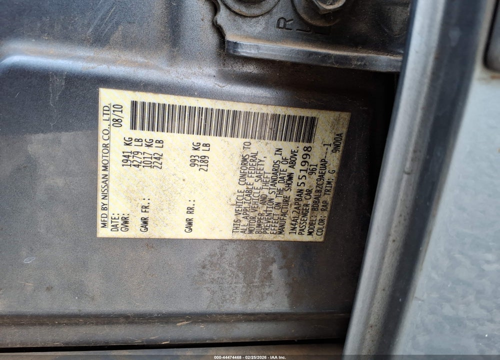 2010 NISSAN ALTIMA 2.5 S VIN: 1N4AL2AP8AN551998