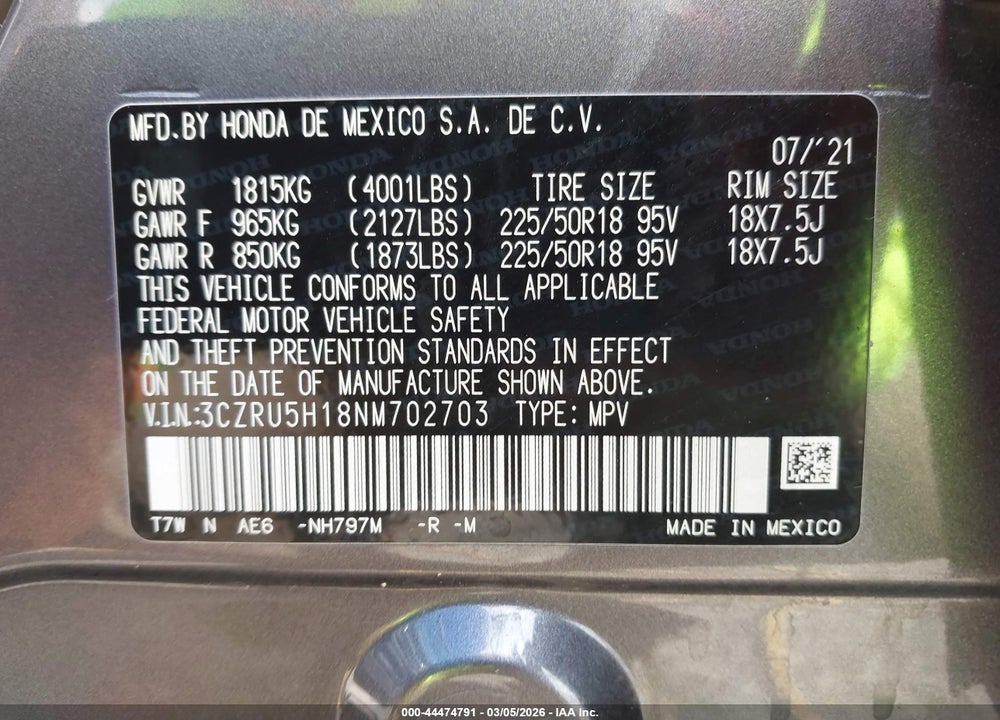 2022 HONDA HR-V 2WD SPORT VIN: 3CZRU5H18NM702703