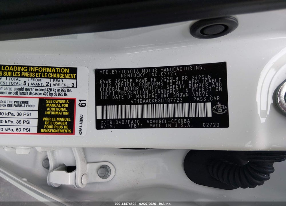 2025 TOYOTA CAMRY LE VIN: 4T1DAACK6SU187723