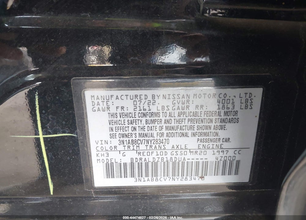 2022 NISSAN SENTRA SV XTRONIC CVT VIN: 3N1AB8CV7NY283470