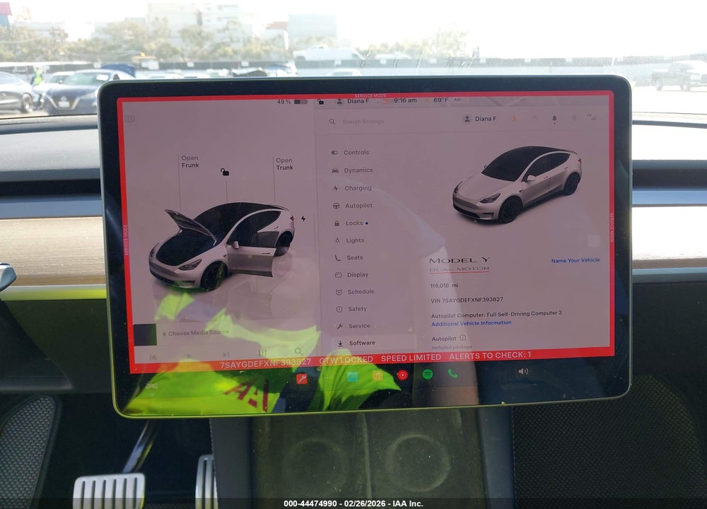 2022 TESLA MODEL Y PERFORMANCE DUAL MOTOR ALL-WHEEL DRIVE VIN: 7SAYGDEFXNF393827