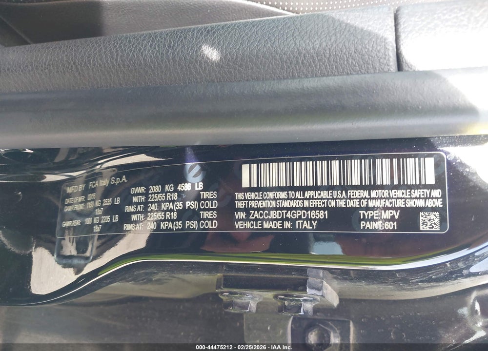 2016 JEEP RENEGADE LIMITED VIN: ZACCJBDT4GPD16581