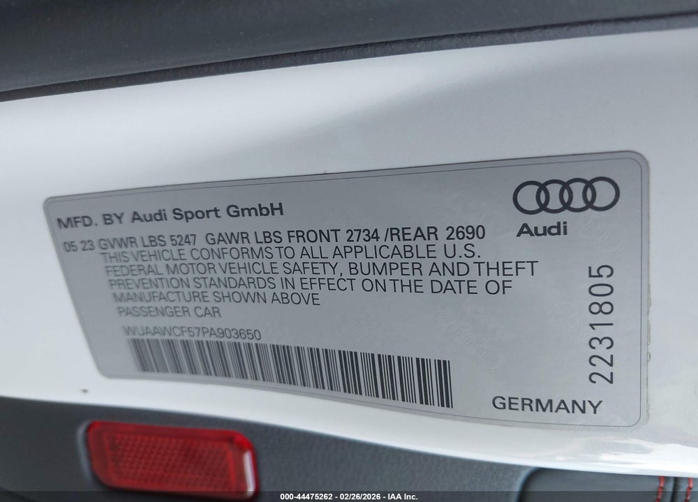 2023 AUDI RS 5 SPORTBACK TFSI QUATTRO TIPTRONIC VIN: WUAAWCF57PA903650