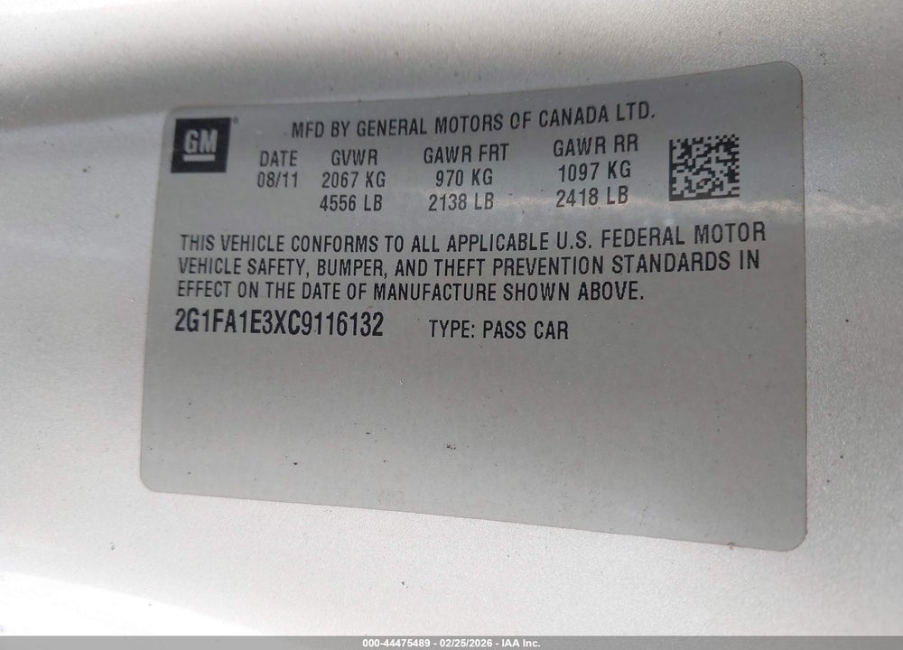2012 CHEVROLET CAMARO 2LS VIN: 2G1FA1E3XC9116132