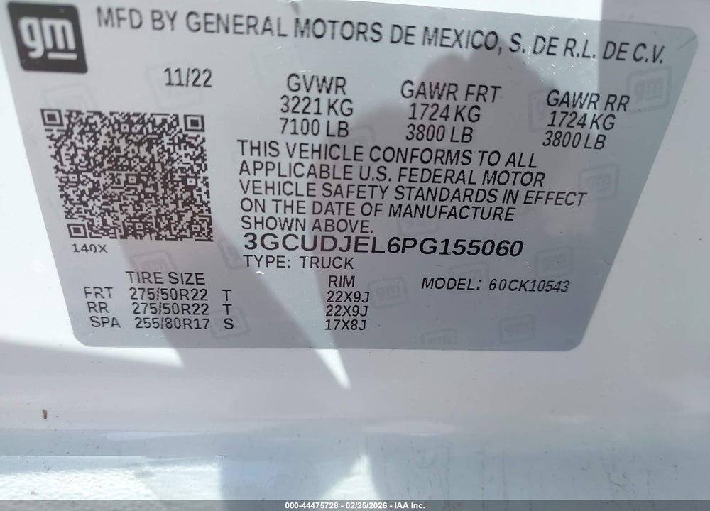 2023 CHEVROLET SILVERADO 1500 4WD  SHORT BED HIGH COUNTRY VIN: 3GCUDJEL6PG155060