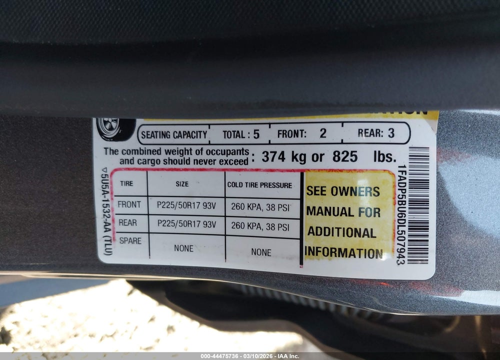 2013 FORD C-MAX HYBRID SEL VIN: 1FADP5BU6DL507943