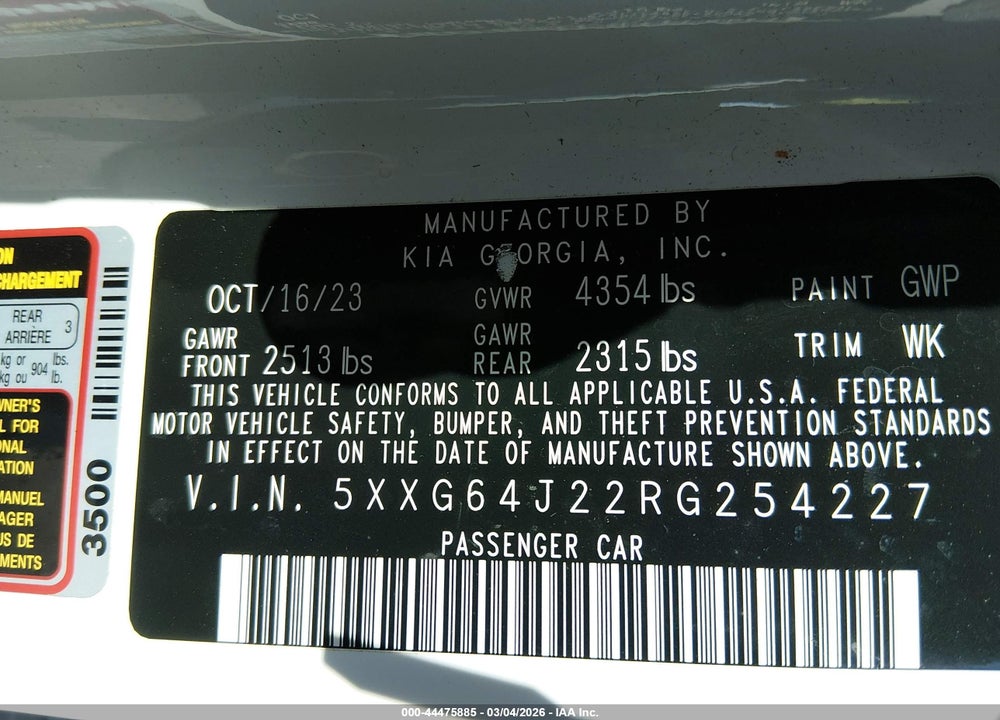 2024 KIA K5 GT-LINE VIN: 5XXG64J22RG254227