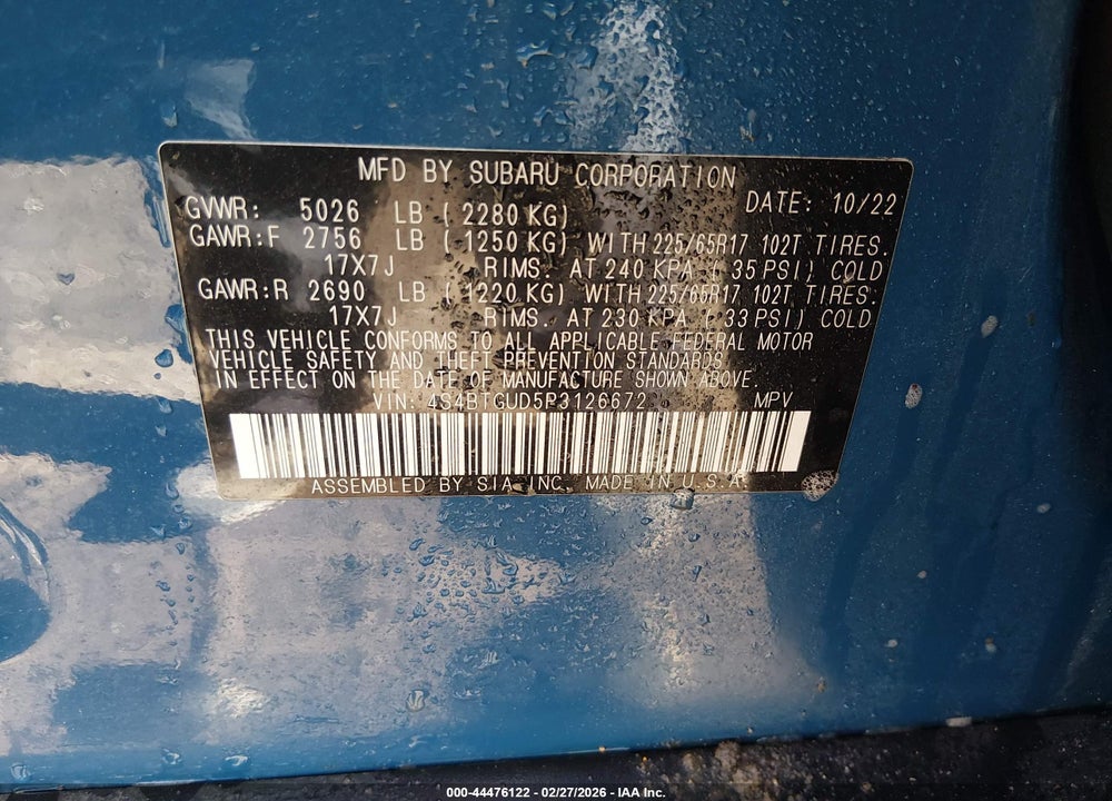 2023 SUBARU OUTBACK WILDERNESS VIN: 4S4BTGUD5P3126672