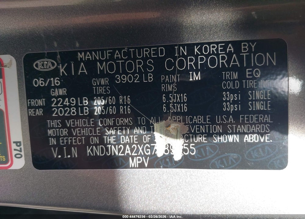 2016 KIA SOUL VIN: KNDJN2A2XG7389555