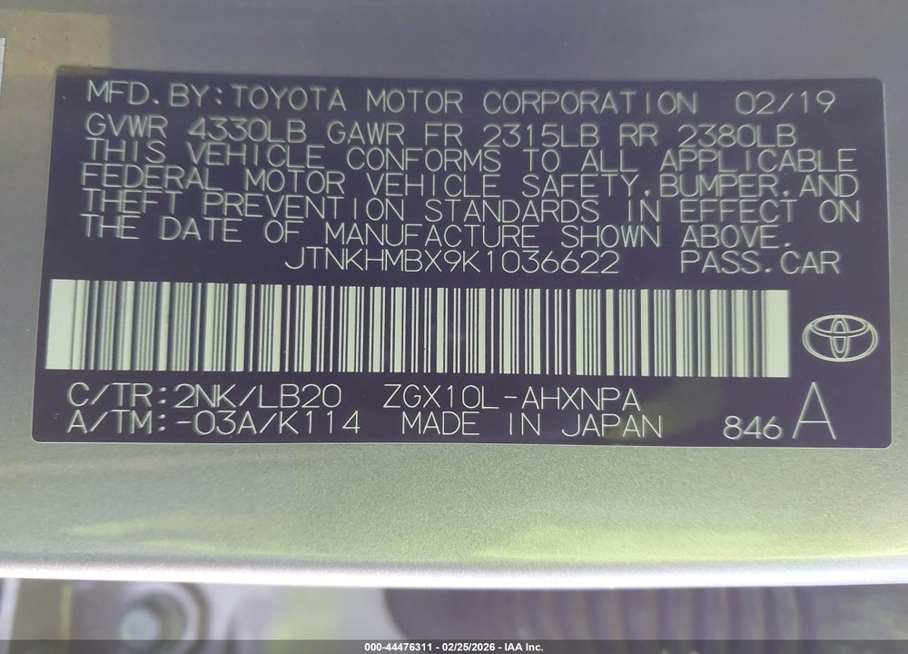 2019 TOYOTA C-HR LIMITED VIN: JTNKHMBX9K1036622