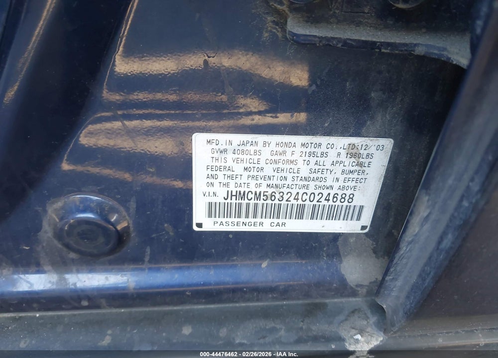 2004 HONDA ACCORD 2.4 LX VIN: JHMCM56324C024688