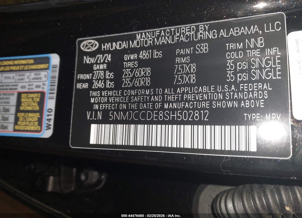 2025 HYUNDAI TUCSON SEL CONVENIENCE VIN: 5NMJCCDE8SH502812