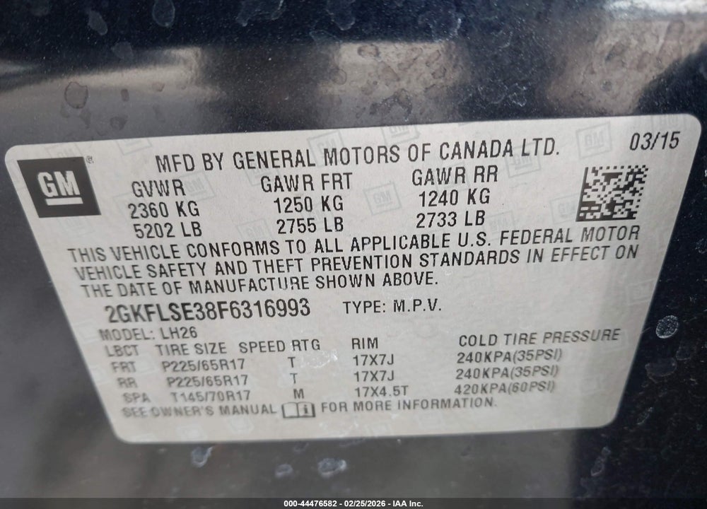 2015 GMC TERRAIN SLT-1 VIN: 2GKFLSE38F6316993