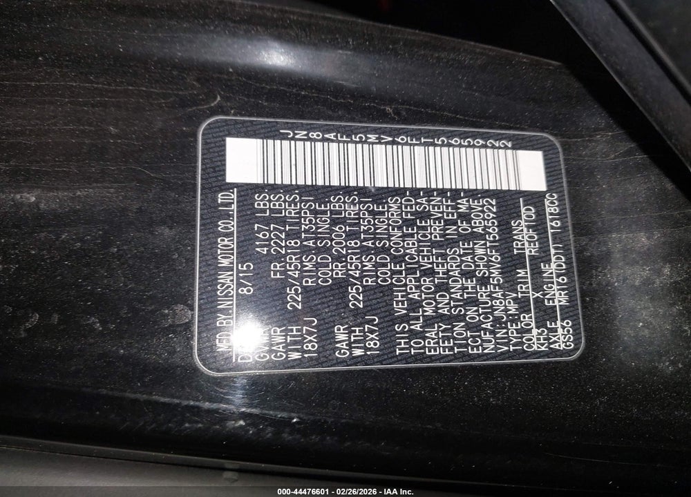 2015 NISSAN JUKE NISMO/S/SL/SV VIN: JN8AF5MV6FT565922
