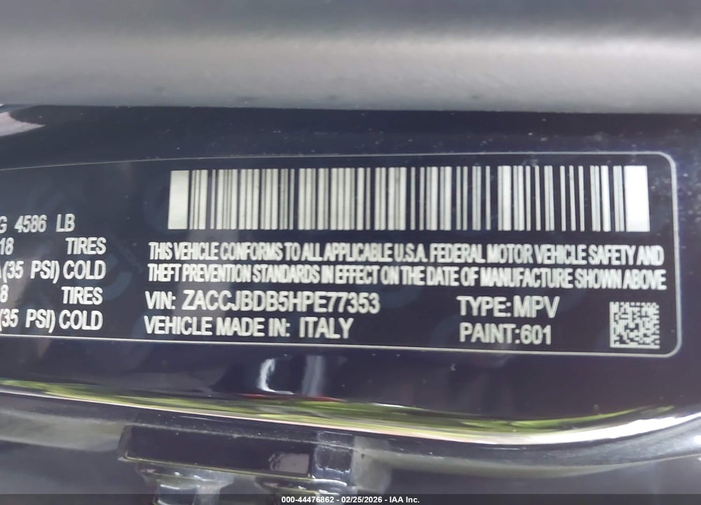 2017 JEEP RENEGADE LIMITED 4X4 VIN: ZACCJBDB5HPE77353
