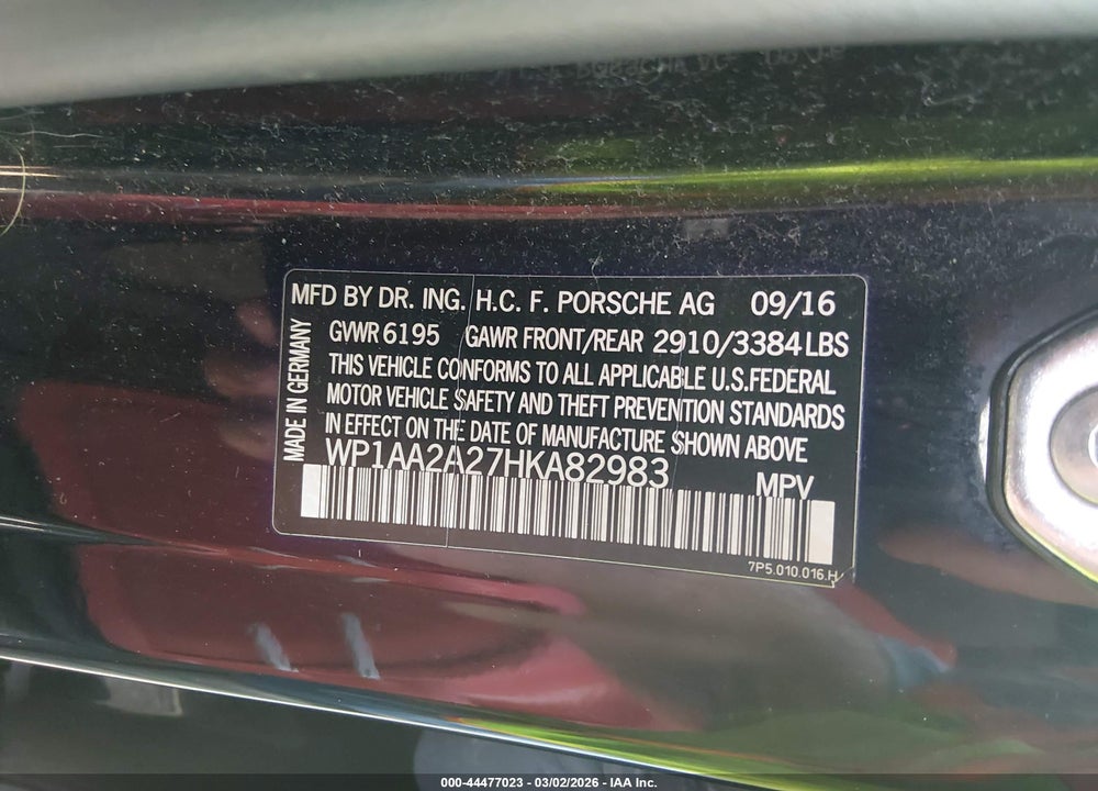 2017 PORSCHE CAYENNE PLATINUM EDITION VIN: WP1AA2A27HKA82983