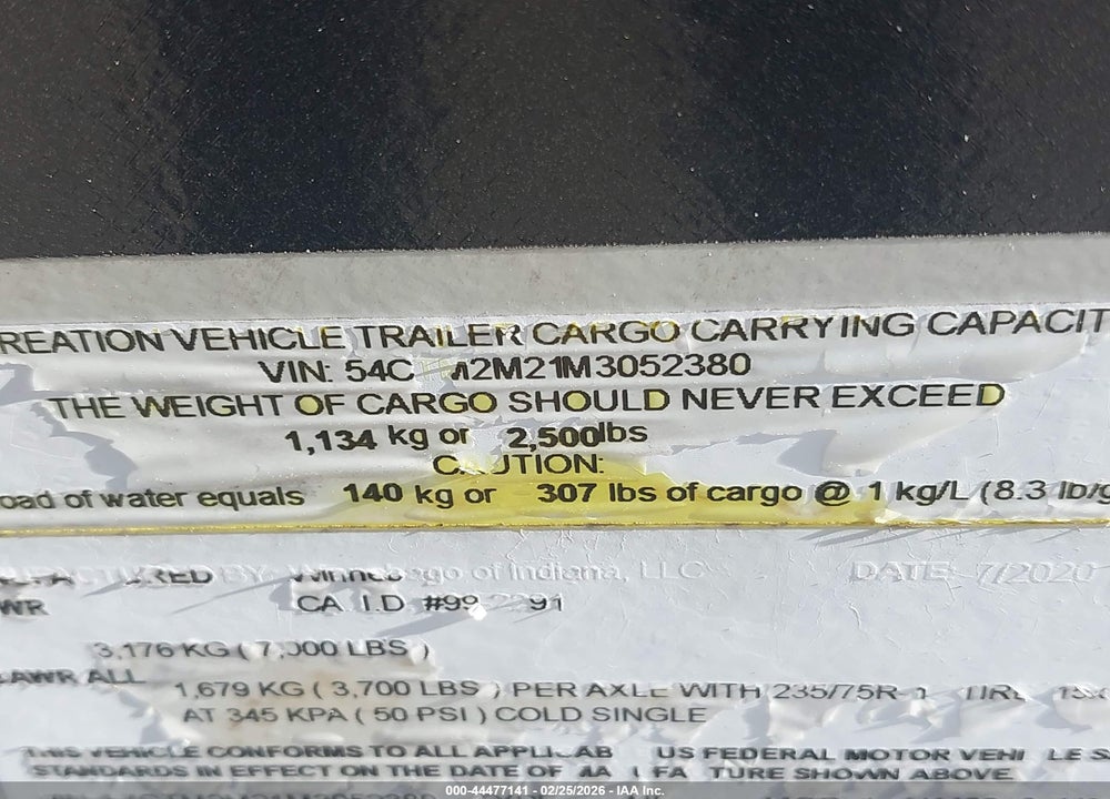 2021 WINNEBAGO OTHER VIN: 54CTM2M21M3052380