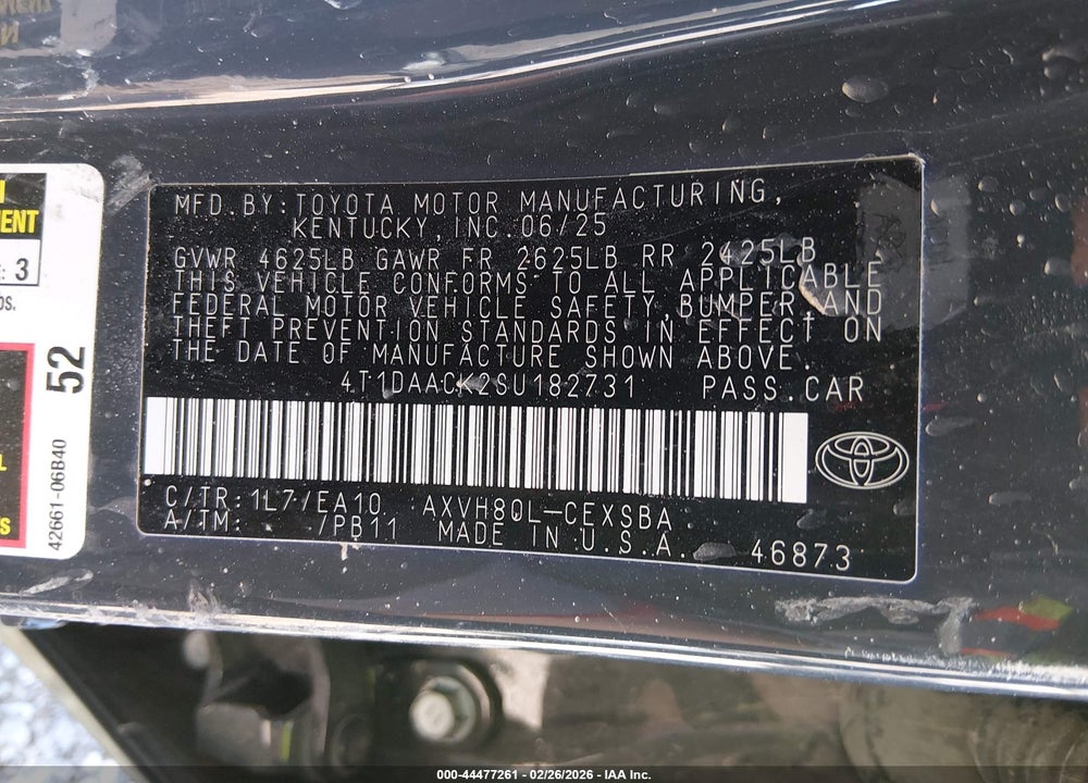 2025 TOYOTA CAMRY SE VIN: 4T1DAACK2SU182731