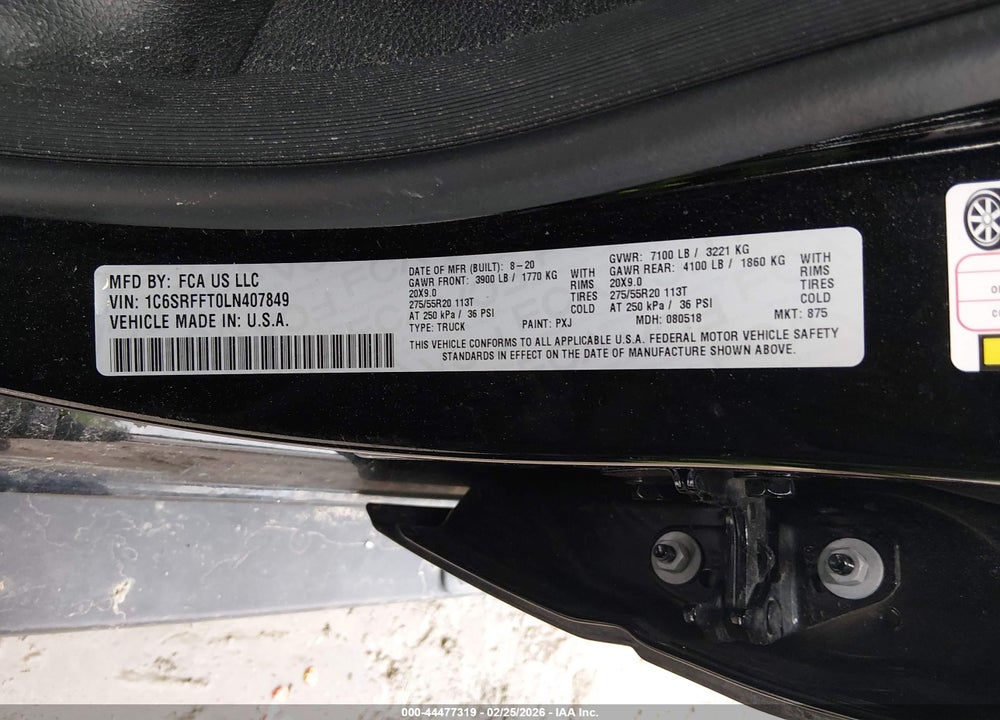 2020 RAM 1500 BIG HORN/LONE STAR VIN: 1C6SRFFT0LN407849