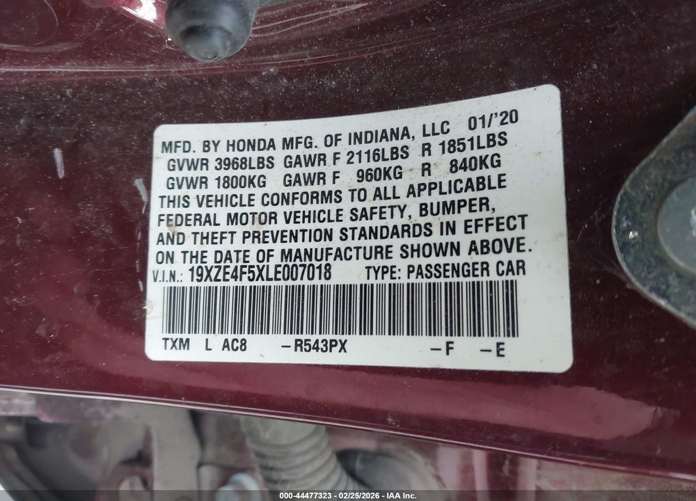 2020 HONDA INSIGHT EX VIN: 19XZE4F5XLE007018