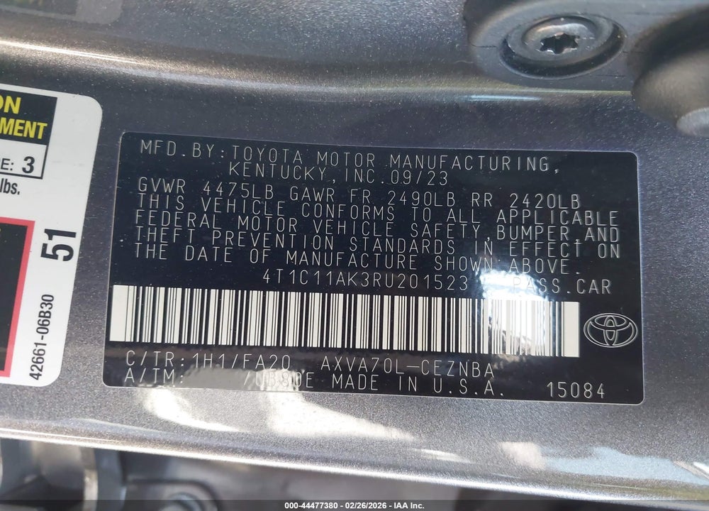 2024 TOYOTA CAMRY LE VIN: 4T1C11AK3RU201523