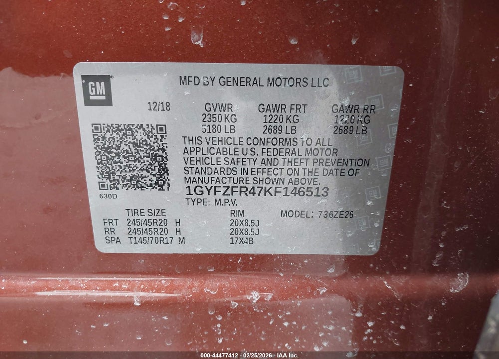 2019 CADILLAC XT4 SPORT VIN: 1GYFZFR47KF146513