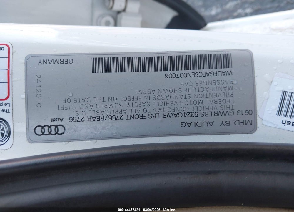 2014 AUDI A6 3.0T PREMIUM PLUS VIN: WAUFGAFC6EN007006
