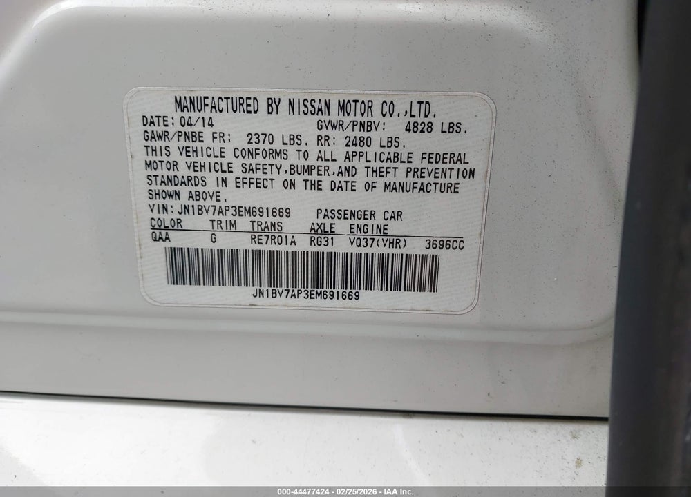 2014 INFINITI Q50 SPORT VIN: JN1BV7AP3EM691669