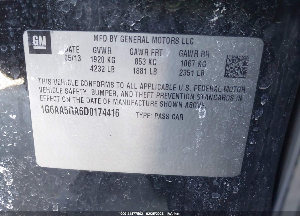 2013 CADILLAC ATS STANDARD VIN: 1G6AA5RA6D0174416