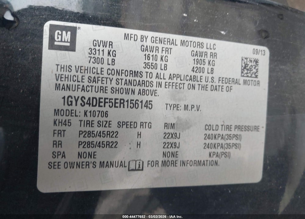2014 CADILLAC ESCALADE PLATINUM VIN: 1GYS4DEF5ER156145
