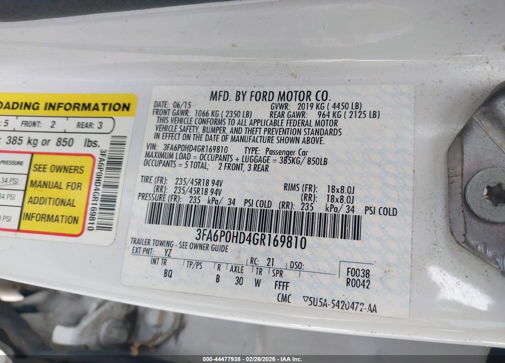 2016 FORD FUSION SE VIN: 3FA6P0HD4GR169810
