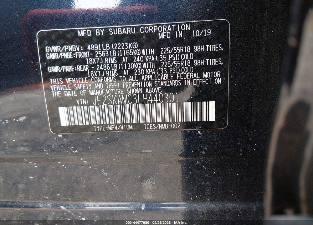 2020 SUBARU FORESTER SPORT VIN: JF2SKAMC3LH440301