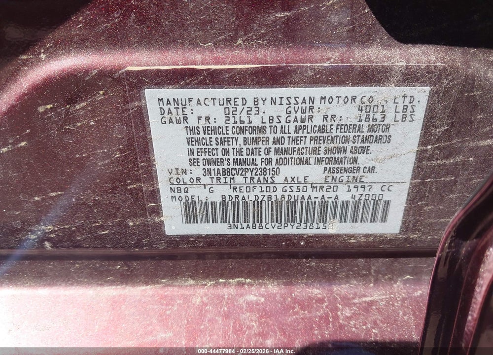 2023 NISSAN SENTRA SV XTRONIC CVT VIN: 3N1AB8CV2PY238150