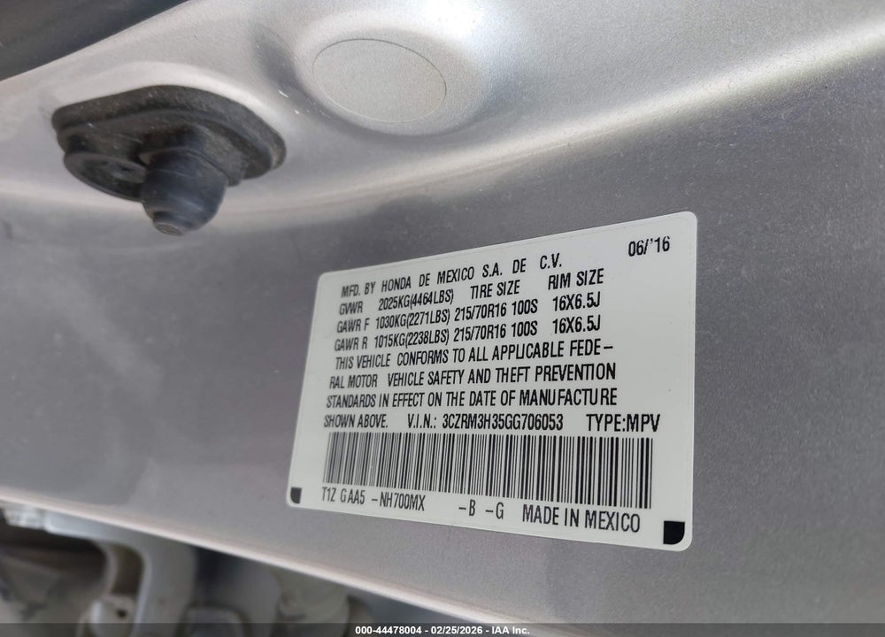 2016 HONDA CR-V LX VIN: 3CZRM3H35GG706053