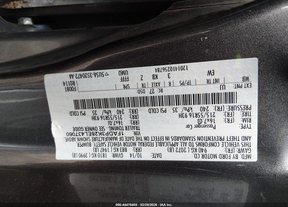 2014 FORD FOCUS SE VIN: 1FADP3K28EL437060