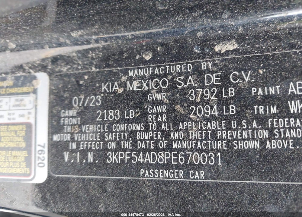 2023 KIA FORTE GT-LINE VIN: 3KPF54AD8PE670031