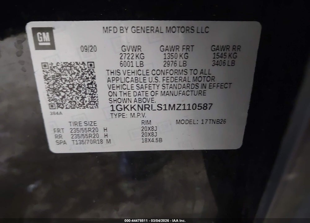 2021 GMC ACADIA AWD SLE VIN: 1GKKNRLS1MZ110587