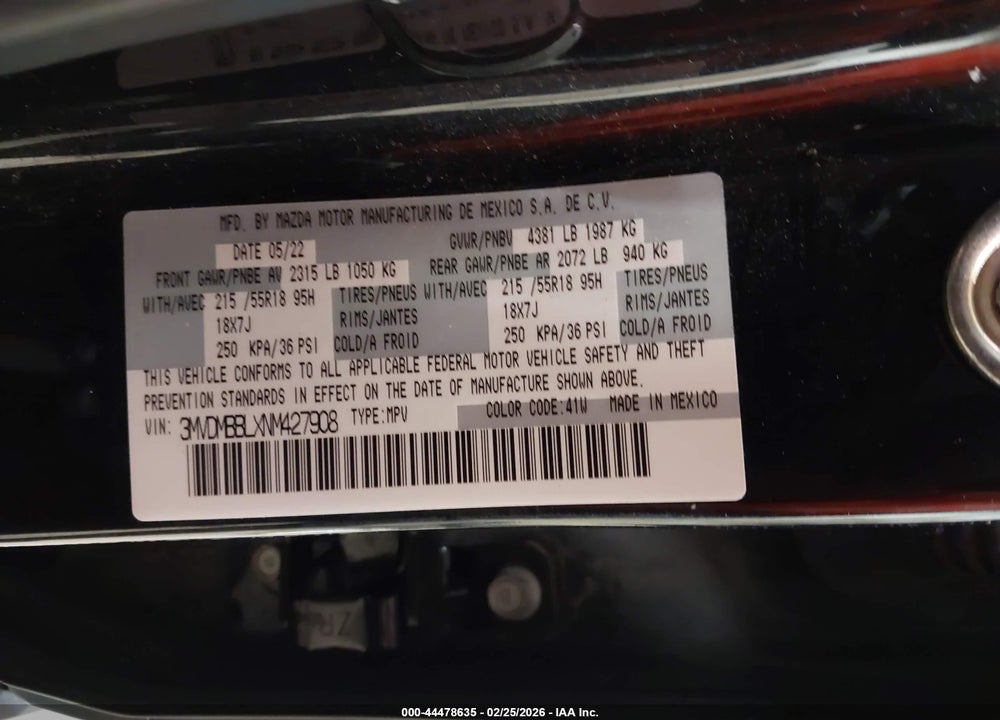 2022 MAZDA CX-30 SELECT VIN: 3MVDMBBLXNM427908