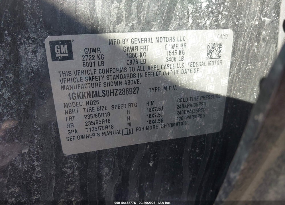 2017 GMC ACADIA SLT-1 VIN: 1GKKNMLS0HZ286927