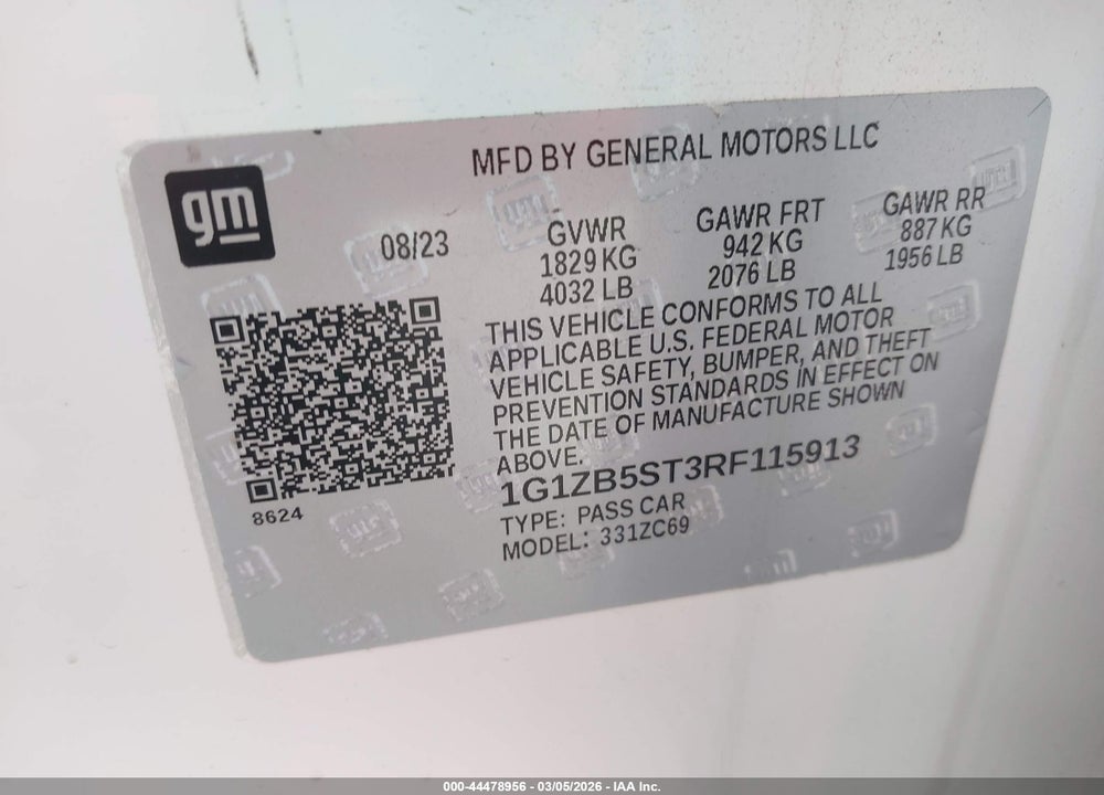 2024 CHEVROLET MALIBU FWD LS VIN: 1G1ZB5ST3RF115913