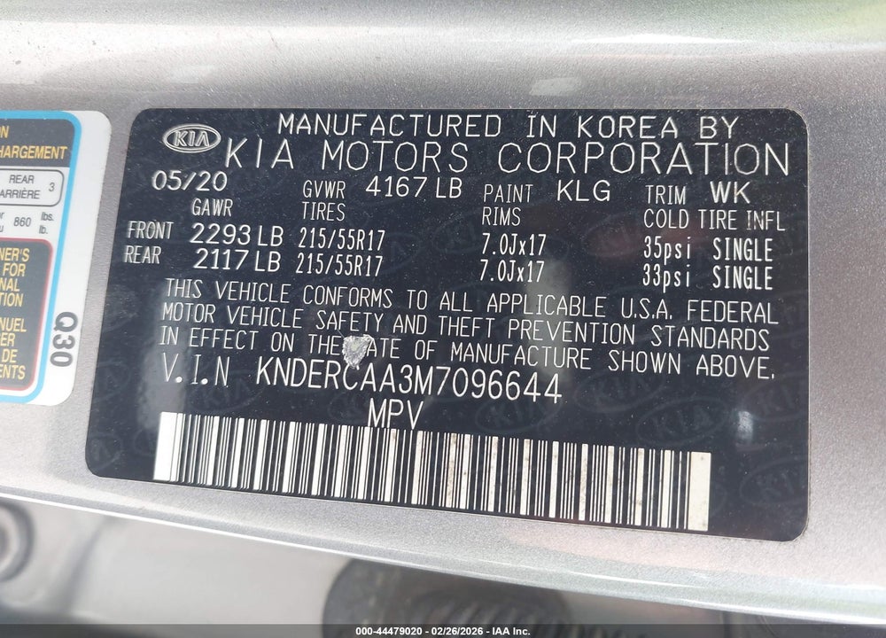 2021 KIA SELTOS EX VIN: KNDERCAA3M7096644