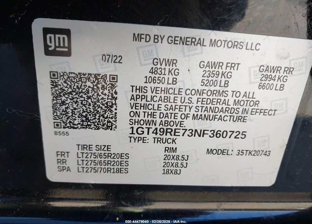 2022 GMC SIERRA 2500HD 4WD  STANDARD BED DENALI VIN: 1GT49RE73NF360725