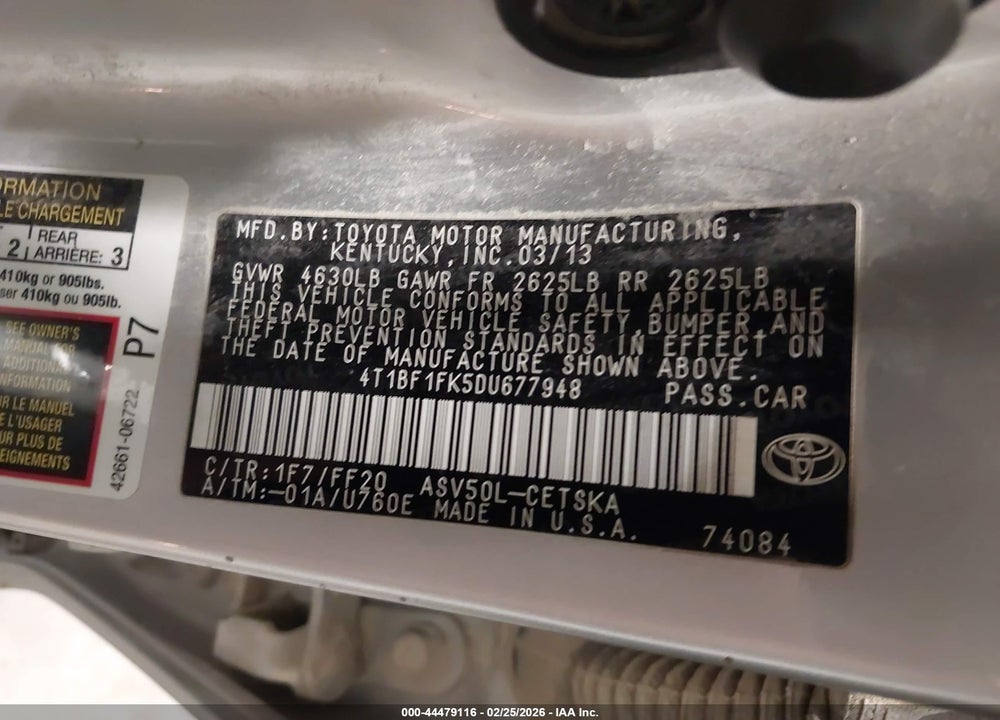 2013 TOYOTA CAMRY SE VIN: 4T1BF1FK5DU677948