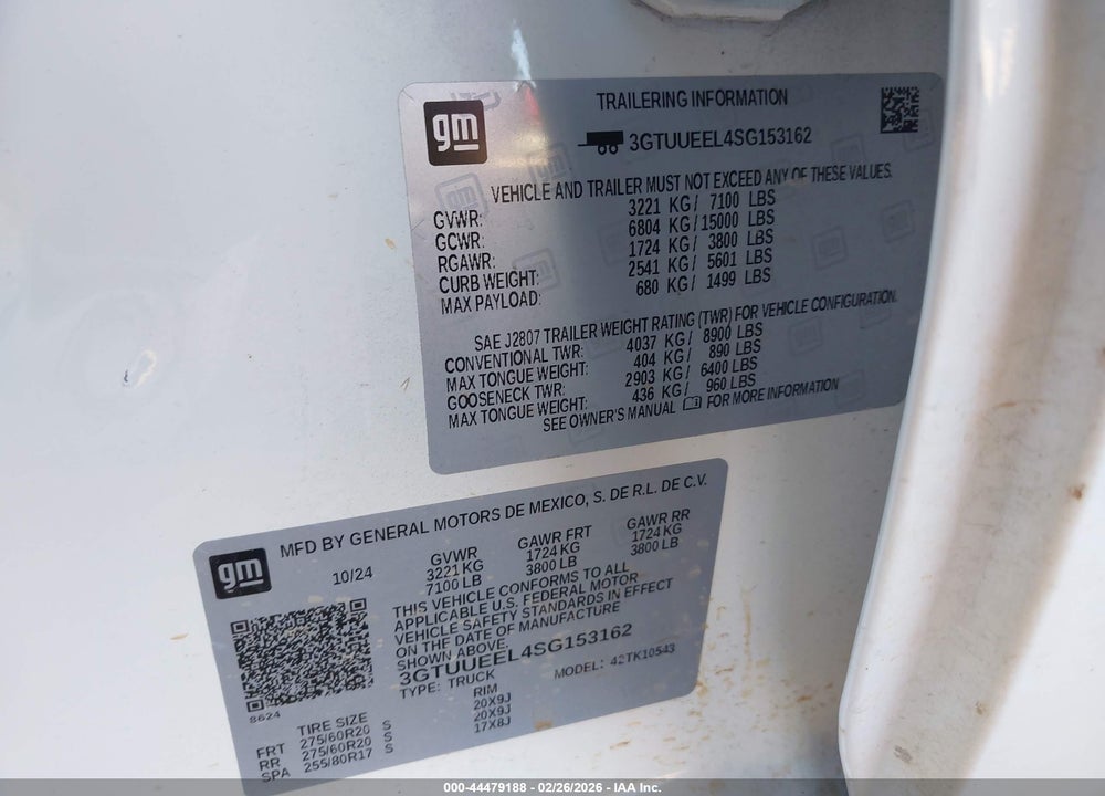2025 GMC SIERRA 1500 4WD  SHORT BOX AT4 VIN: 3GTUUEEL4SG153162