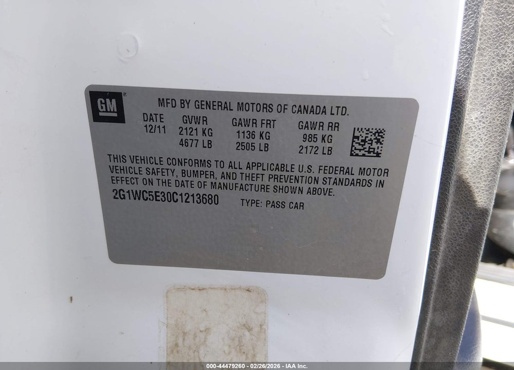 2012 CHEVROLET IMPALA LTZ VIN: 2G1WC5E30C1213680